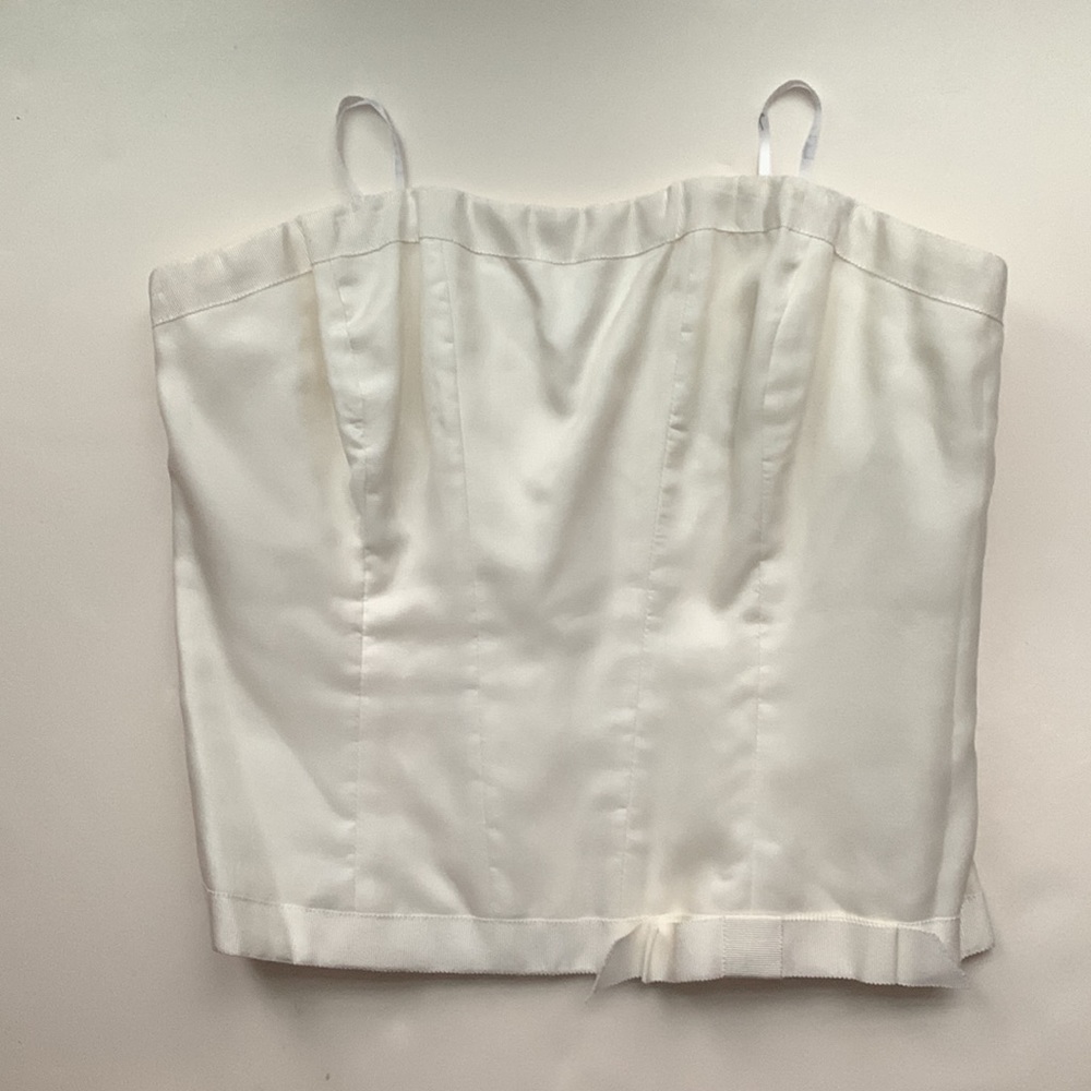 NICOLE MILLER 100% Silk Cream Ivory Bustier Crop Top